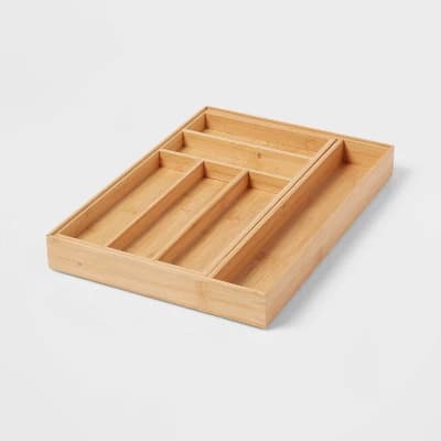 Natural 7 Compartment Drawer Organizer Brown - Brightroom™: Expandable Kitchen Utensils & Silverware Storage - Image 1