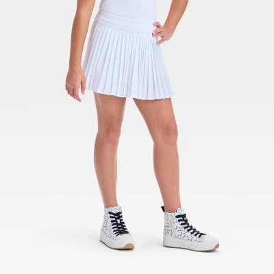Girls' Active Light Pleated Skort - All In Motion™ White S: Recycled Polyester, Spandex, Built-in Shorts - Image 1