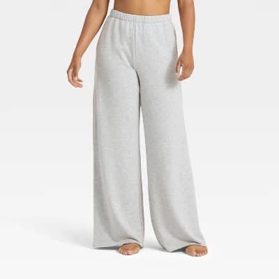 Women's PeachySoft French Terry Fleece Wide Leg Lounge Pants - Wild Fable™ Gray M - Image 1