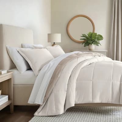 Reversible Comforter and Shams Set, Ultra Soft - Becky Cameron, Natural / Latte, Full/Queen - Image 1