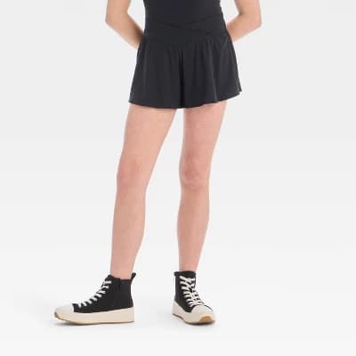 Girls' Crossover Waistband Shorts - All In Motion™ Black L - Image 1