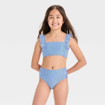 Girls' Happy Camper Striped Bikini Set - Cat & Jack™ Blue S - Image 1