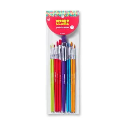 10pc Paintbrush Set - Mondo Llama™: Nylon & Wood, Watercolor, Oil, Tempera, Acrylic, Artist Brushes, Off-White