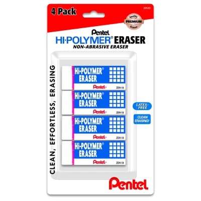 Pentel Hi-Polymer Erasers - 4ct: White PVC, Writing Utensil, Right/Left-Handed, Stationery & Office Supplies - Image 1