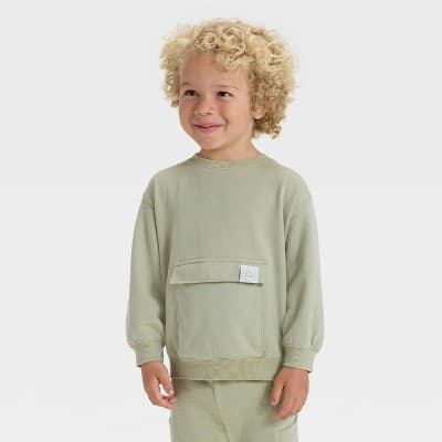 Toddler Boys' Washed French Terry Sweatshirt - Cat & Jack™ Olive 2T