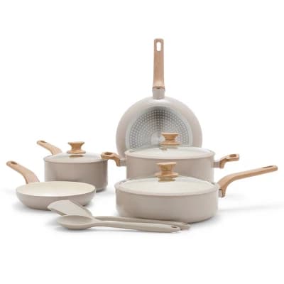 GreenPan Essence 10pc Healthy Ceramic Nonstick Cookware Set Taupe: Induction Compatible, Stainless Steel Handles, Dishwasher-Safe - Image 1