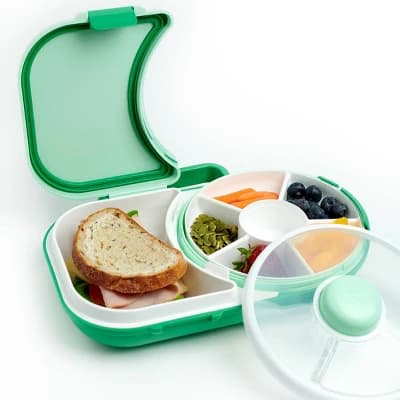 GoBe Kids' 2-in-1 Bento Style Lunchbox with Small Snack Spinner Flip - Sage Green: BPA-Free, Ages 3-10, Durable Polypropylene - Image 1