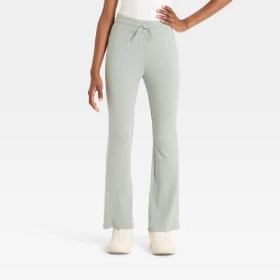 Girls' Modal French Terry Flare Pants - All In Motion™ Fern Green M - Image 1