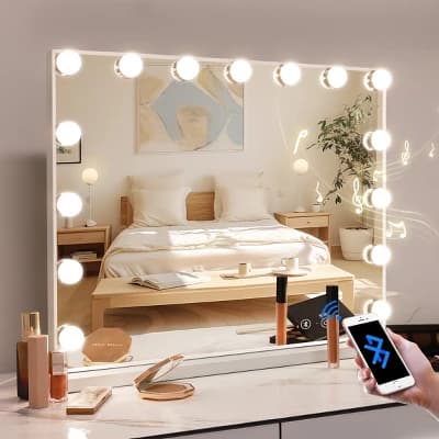 VANITII Vanity Mirror with Lights Bluetooth Tabletop Wall Mount Metal White 23''×18'' - Image 1