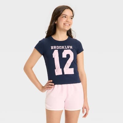 Girls' Short Sleeve Graphic T-Shirt - art class™ Blue/Pink XS