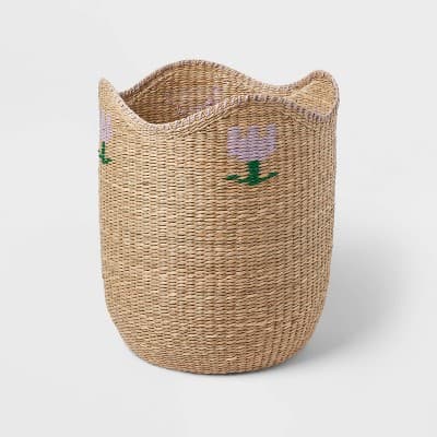 XL Woven Kids' Storage Basket with Purple Flower - Pillowfort™ - Image 1