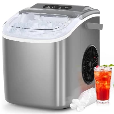 ZAFRO Ice Maker Countertop, Portable Ice Machine with Self-Cleaning, 26.5lbs/24Hrs, 9 Bullet Ice Cubes in 6 Mins, Ice Basket and Scoop, Grey - Image 1