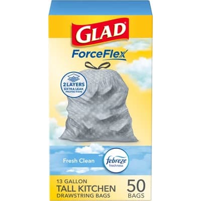 Glad Tall Kitchen Drawstring Trash Bags OdorShield - Febreze Fresh Clean - Gray - 50ct/13gal - Image 1