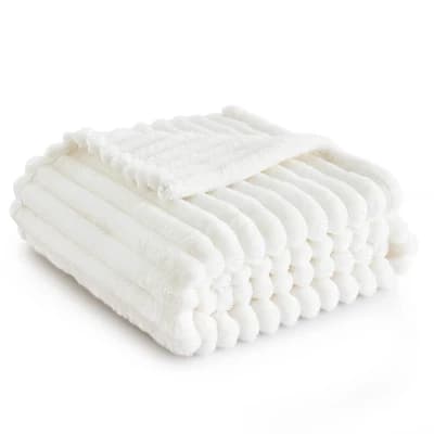 Bed Blanket With Chunky Corduroy Throw Size Off White - Bedsure - Image 1