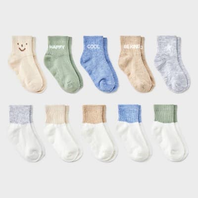 Toddler 10pk Low-Cut Socks - Cat & Jack™ 2T-3T: Midweight Knit, Rib Cuffs, Solid & Classic Patterns