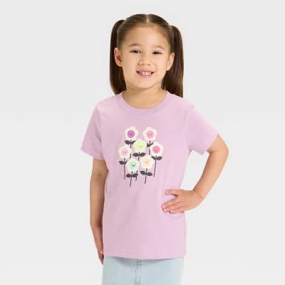 Toddler Girls' Flowers Graphic T-Shirt - Cat & Jack™ Lavender 5T - Image 1