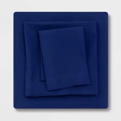 Queen Microfiber Sheet Set Sapphire - Room Essentials™: Polyester, Peached Finish, OEKO-TEX Certified, 4-Piece Set - Image 1