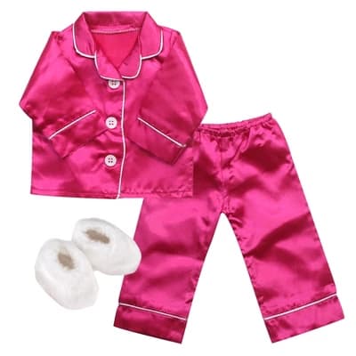 Sophia’s Satin Pajama Set with Slippers for 18" Dolls, Hot Pink - Image 1