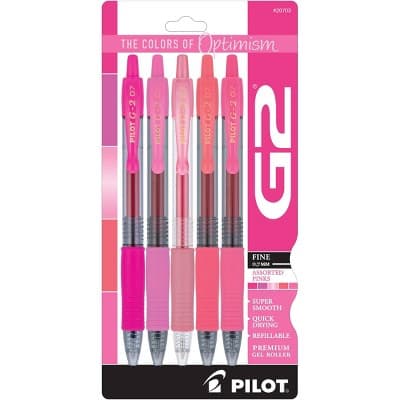 Pilot 5pk G2 Boost Gel Pens Fine Point 0.7mm Assorted Pink Ink
