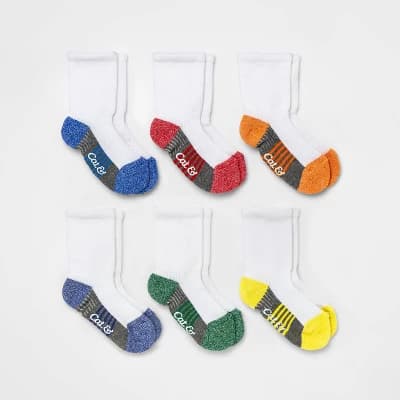 Toddler Boys' 6pk Crew Socks - Cat & Jack™ 4T-5T: Cotton Blend, Stripe Pattern, Knit Construction, Flat Seams - Image 1