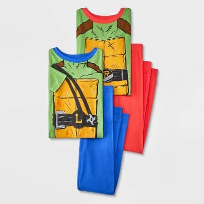 Boys' Teenage Mutant Ninja Turtles Leonardo & Raphael 4pc Tight Fit Short Sleeve Cotton Pajama Set - Green 4 - Image 1