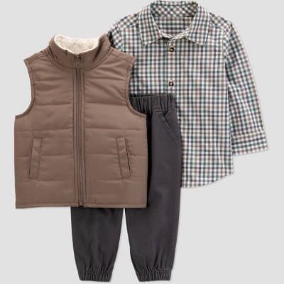 Carter's Just One You® Baby Boys' 3pc Top & Bottom Vest Set - Brown/Gray 18M