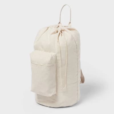 Canvas Backpack Laundry Bag - Brightroom™: Linen Backpack Hamper, 50L Capacity, Multipurpose, Beige, 1 Handle - Image 1