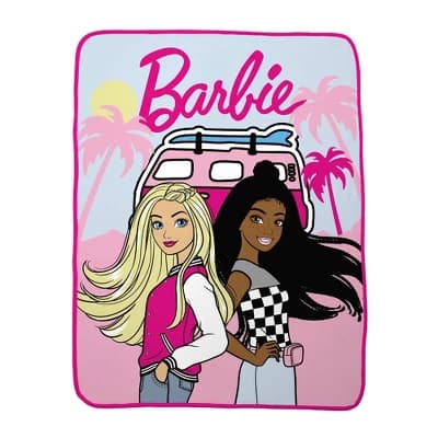 46"x60" Barbie Kids' Throw: Multicolor Polyester Bedding Blanket, Knitted Midweight Fabric, Machine Washable - Image 1