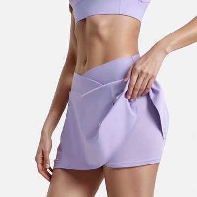 Anna-Kaci Active Women's V Crossover Waist Tennis Skort with Built-In Shorts and White Trim Detail - Large, Purple
