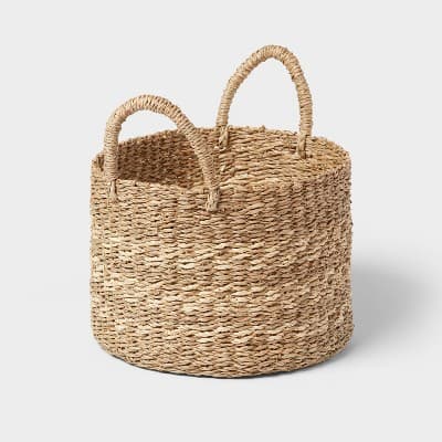 Woven Round Seagrass and Palm Leaf Striped Basket - Brightroom™ - Image 1
