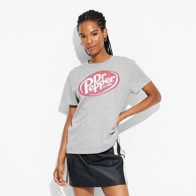 Women's Dr Pepper Short Sleeve Graphic T-Shirt - Heather Gray S: Knit Pullover - Image 1