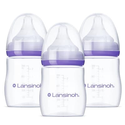 Lansinoh Anti-Colic Baby Bottles for Breastfeeding Babies, Formula Feeding, Breast Milk Storage - Slow Flow Nipples (Size 2S) - 5oz/3pk - Image 1