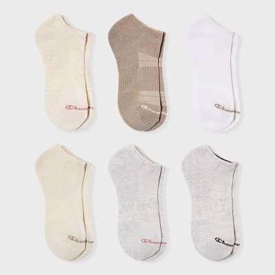 Champion Iconic Essentials Women's 6pk Cushioned Low Cut Socks - Oatmeal/Tan/White/Gray 4-10