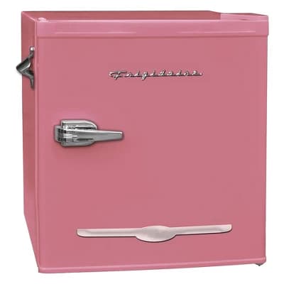 Frigidaire 1.6 Cubic Foot Stainless Steel Countertop Retro Bar Mini Fridge Refrigerator with Compact Freezer, Bottle Opener, and Reversible Door, Pink - Image 1