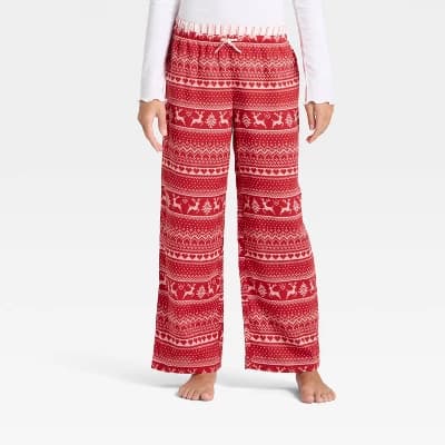 Girls' Holiday Double Waistband Pajama Pants - art class™ Red XL - Image 1