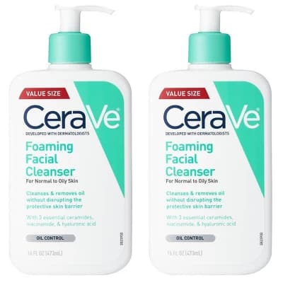 CeraVe 2 Pack/16 fl oz Each Foaming Face Wash with Hyaluronic Acid and Niacinamide for Oily Skin - Image 1