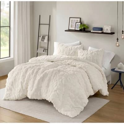 Intelligent Design Twin/Twin Extra Long Zara Animal Chenille Microfiber Soft Modern Comforter Set Off-White: Hypoallergenic - Image 1