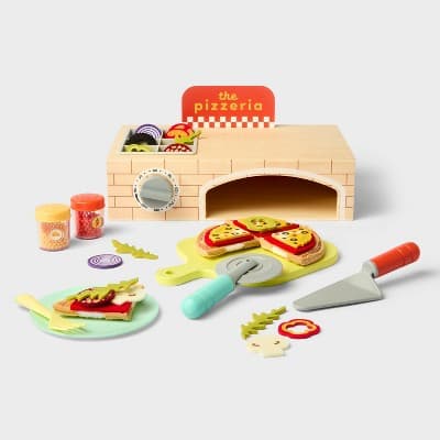 Pizza Party Play Set - Gigglescape™: Creative Play Food & Toy Kitchen, 57 Pieces, Ages 3+, Plastic & Wood - Image 1