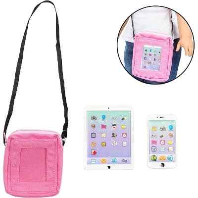 Dress Along Dolly Cell Phone, Computer Tablet, and Laptop Accessory Bag Set for American Girl Doll
