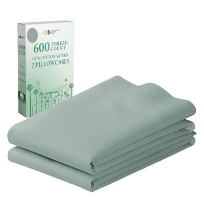 Luxury 600 Thread Count Pillowcases - 100% Cotton Sateen, Soft, Cool & Breathable by California Design Den - Sage Green, King Pillowcases