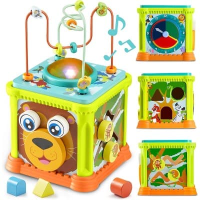 Joyfy Wooden Activity Cube, JungleMontessori Toys, Baby Educational Learning Toys for Toddlers 1 2 3 Year Old, Easter Birthday Gift for Boys Girls
