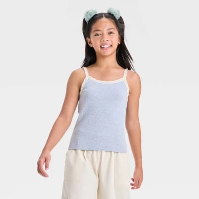 Girls' Lace Trim Pointelle Tank Top - art class™ - Image 1