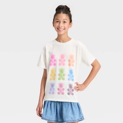 Girls' Short Sleeve Oversized Gummy Bears Graphic T-Shirt - Cat & Jack™ Cream L - Image 1