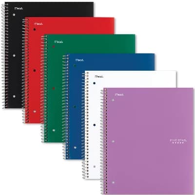 Five Star 5 Subject College Ruled Spiral Notebook (Colors May Vary): School Supplies, 3 Hole Punched, Flexible Cover, 200 Pages - Image 1
