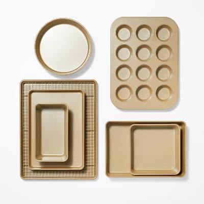 8pc Nonstick Bakeware Set Gold - Figmint™: Figmint Kitchen Baking Set, Includes Baking Pan & Cooling Rack - Image 1