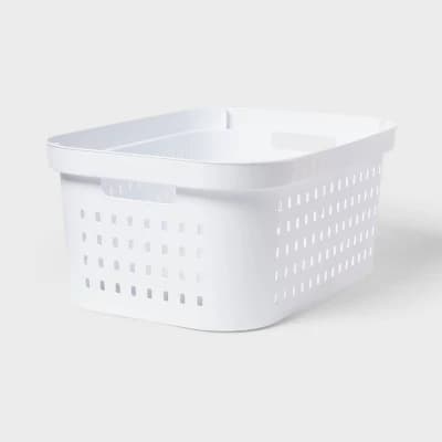 1.5bu Rectangle Modern Laundry Basket - Brightroom™: White Plastic Clothes Basket with Built-In Handles, Medium Size - Image 1