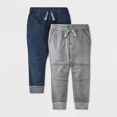 Toddler Boys' 2pk Woven Pull-On Jogger Pants - Cat & Jack™ Blue/Gray 2T: Cotton-Spandex Blend, Elastic Waist, Reinforced Knees