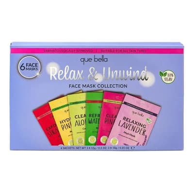 Que Bella Relax & Unwind Face Mask Collection - 6pc - Image 1