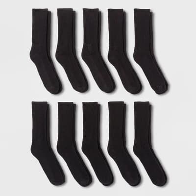 Men's Odor Resistant Crew Socks 10pk - Goodfellow & Co™ Black 6-12: Reinforced Heel & Toe - Image 1