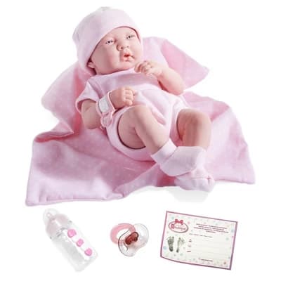 JC Toys La Newborn Boutique 14" Real Girl Doll Pink Outfit Gift Set - 9pc - Image 1